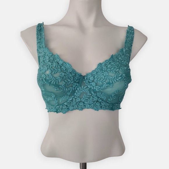 Delta Burke Turquoise Blue Embroidered Mech Unlined Underwire Bra 36D - Picture 1 of 11